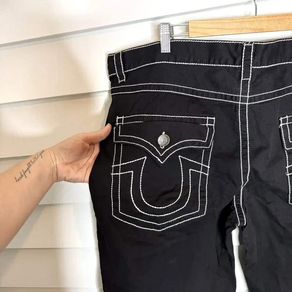 True Religion JOEY Super T Big Flap Pocket Black Shorts Men's 42 NWT